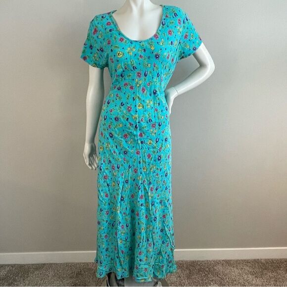 Hanna Andersson Dresses & Skirts - HANNA ANDERSSON Vintage 90s Teal Floral Print Maxi Dress